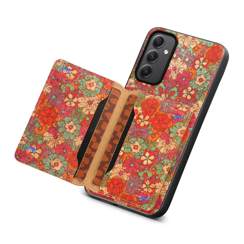 For Samsung Galaxy A35 5G Cases Floral Pattern PU+TPU+PC Kickstand Phone Cover Card Slot - Summer / Red - 3