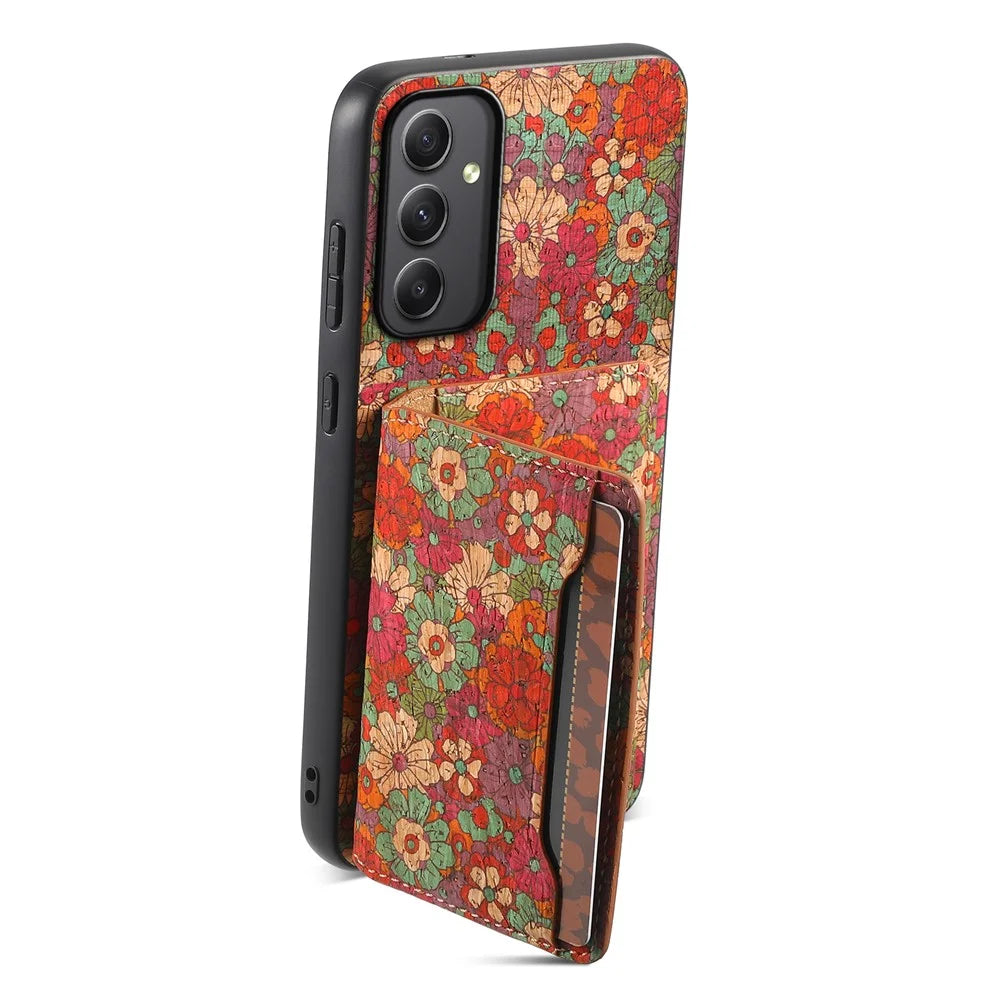 For Samsung Galaxy A35 5G Cases Floral Pattern PU+TPU+PC Kickstand Phone Cover Card Slot - Summer / Red - 4