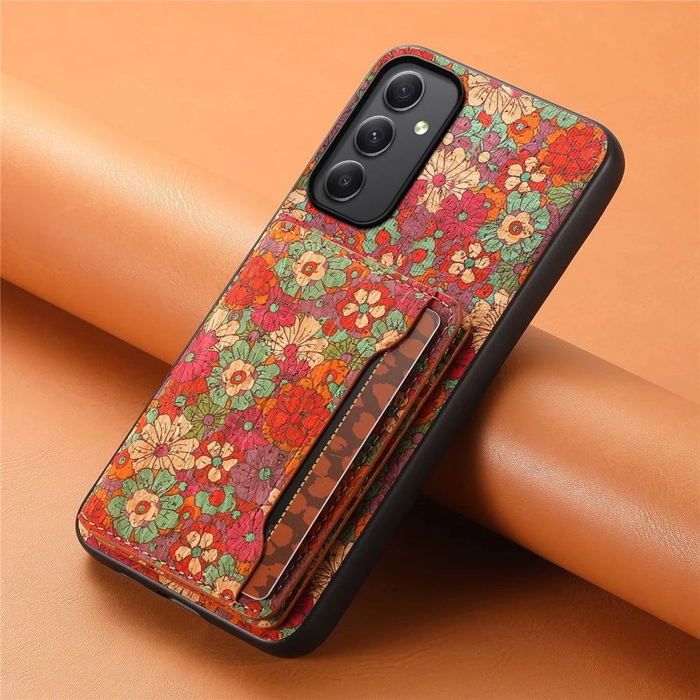 For Samsung Galaxy A35 5G Cases Floral Pattern PU+TPU+PC Kickstand Phone Cover Card Slot - Summer / Red - 6