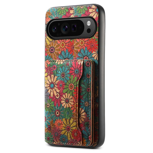 For Google Pixel 9 Pro / Pixel 9 Kickstand Cases Floral Pattern Card Slot PU+TPU+PC Phone Cover - Spring / Green - 1