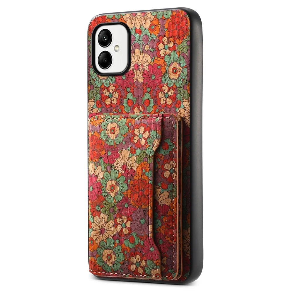 For Samsung Galaxy A05 4G Cases Floral Pattern Card Slot Kickstand PU+TPU+PC Phone Cover - Summer / Red - 1
