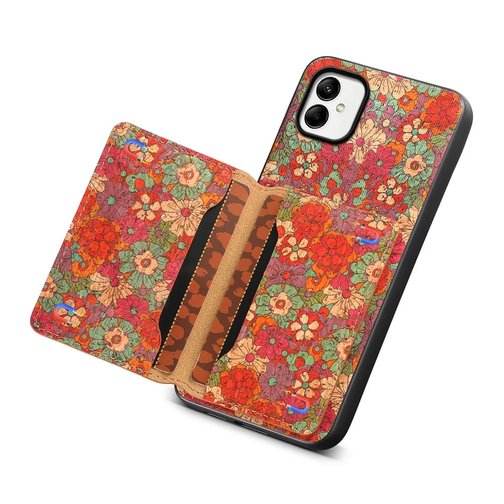 For Samsung Galaxy A05 4G Cases Floral Pattern Card Slot Kickstand PU+TPU+PC Phone Cover - Summer / Red - 3