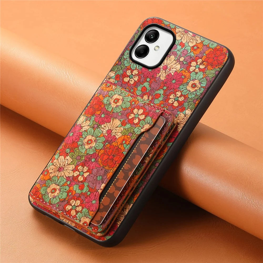 For Samsung Galaxy A05 4G Cases Floral Pattern Card Slot Kickstand PU+TPU+PC Phone Cover - Summer / Red - 6