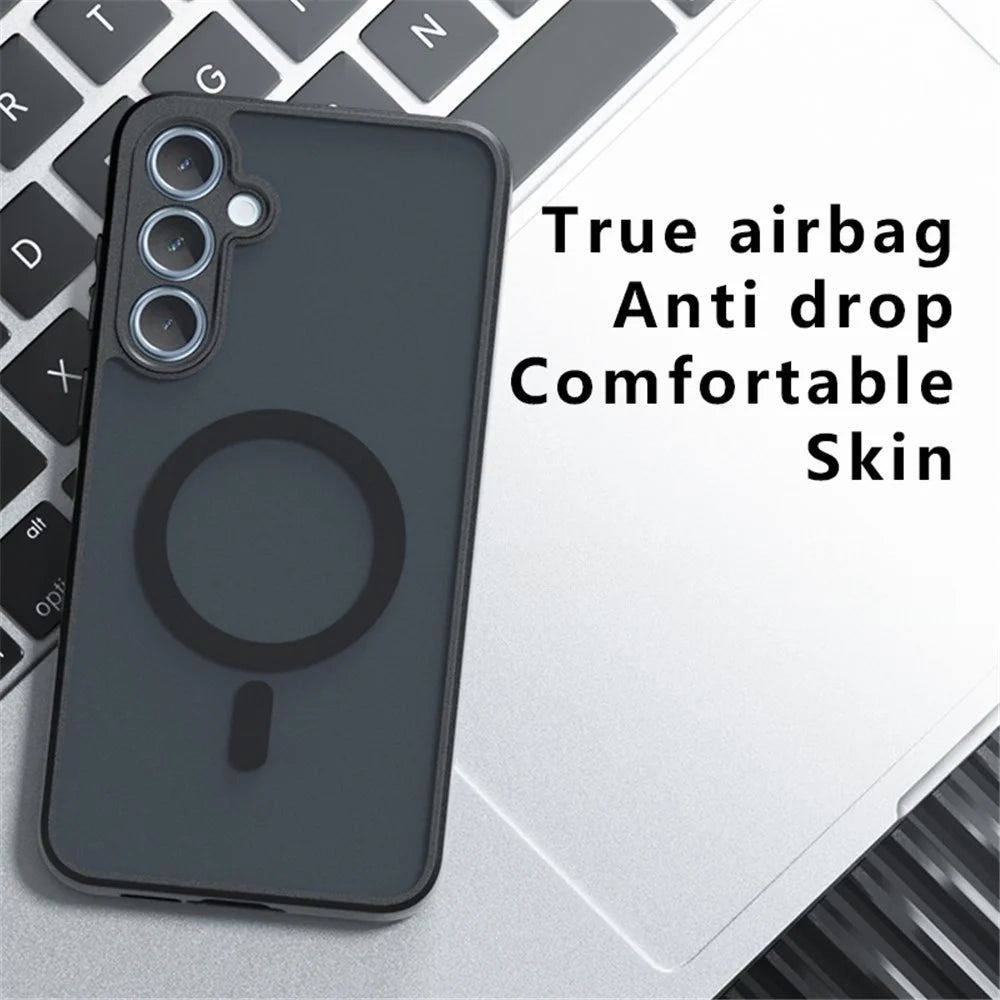 For Samsung Galaxy A55 5G Magnetic Case TPU+PC Armor Protective Phone Cover Anti-Fingerprint - Transparent Black - 2