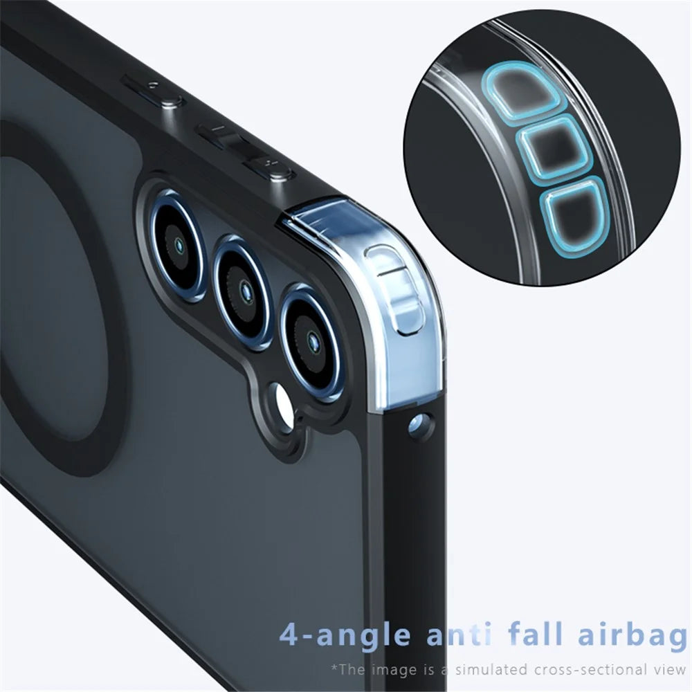 For Samsung Galaxy A55 5G Magnetic Case TPU+PC Armor Protective Phone Cover Anti-Fingerprint - Transparent Black - 3