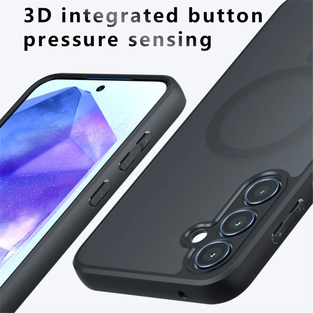 For Samsung Galaxy A55 5G Magnetic Case TPU+PC Armor Protective Phone Cover Anti-Fingerprint - Transparent Black - 4