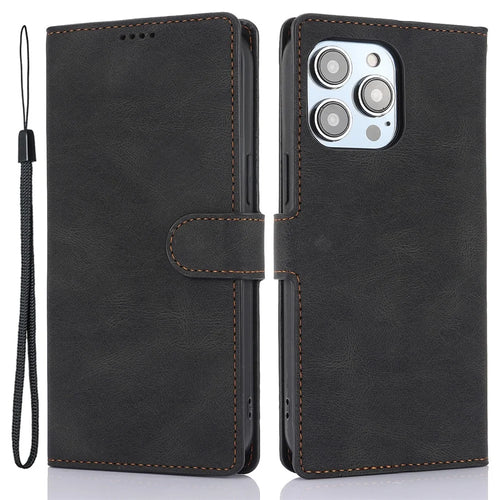 For iPhone 16 Pro Case PU Leather Card Slots Wallet Flip Phone Cover -  Black - 1