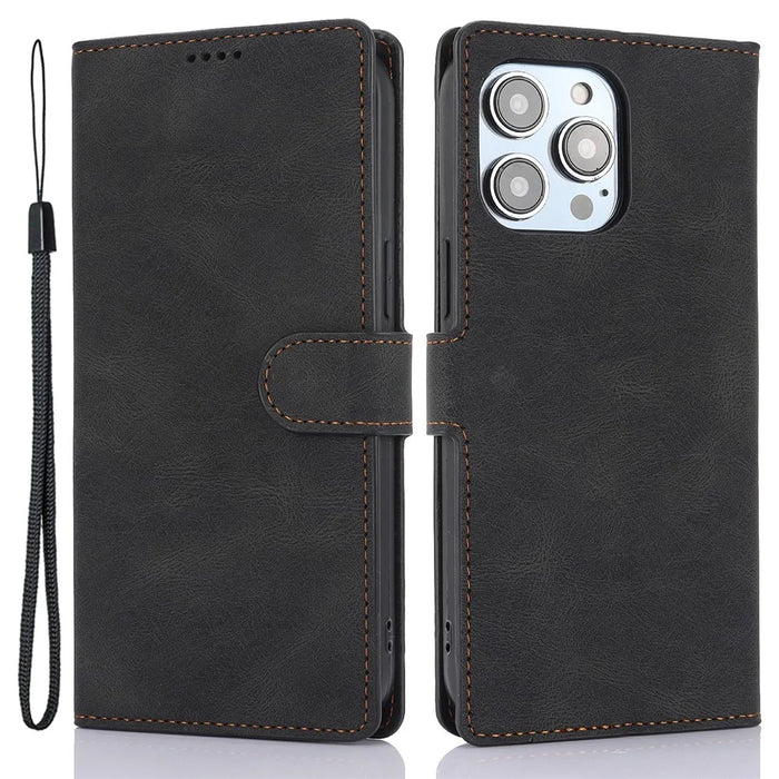 For iPhone 16 Pro Case PU Leather Card Slots Wallet Flip Phone Cover -  Black - 1