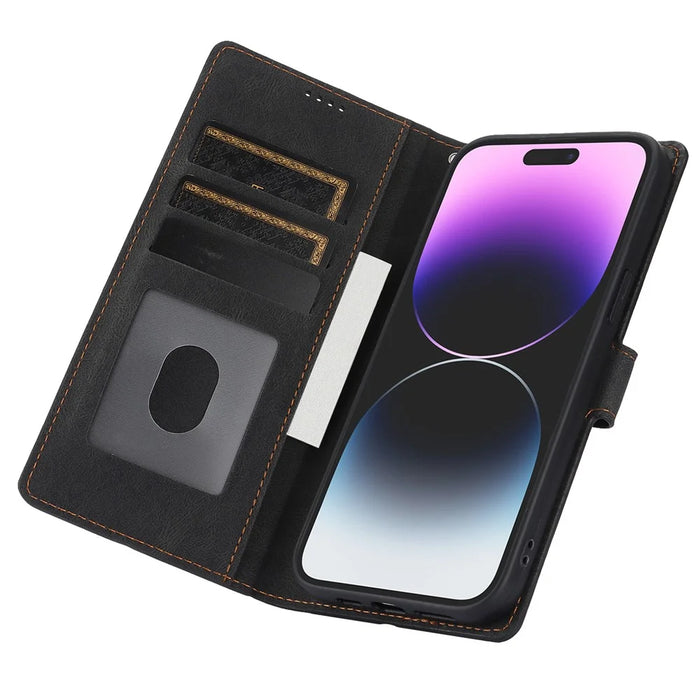 For iPhone 16 Pro Case PU Leather Card Slots Wallet Flip Phone Cover -  Black - 2