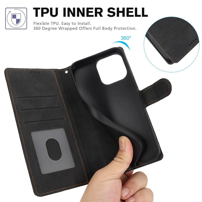 For iPhone 16 Pro Case PU Leather Card Slots Wallet Flip Phone Cover -  Black - 5