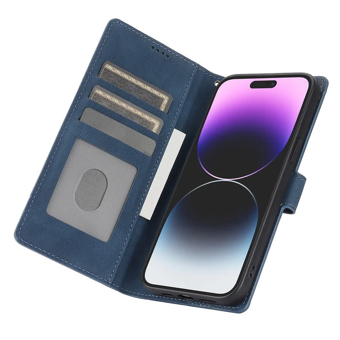 For iPhone 16 Pro Max Case Wallet PU Leather Stand Phone Cover with Wrist Strap - Blue - 2