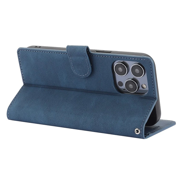 For iPhone 16 Pro Max Case Wallet PU Leather Stand Phone Cover with Wrist Strap - Blue - 4