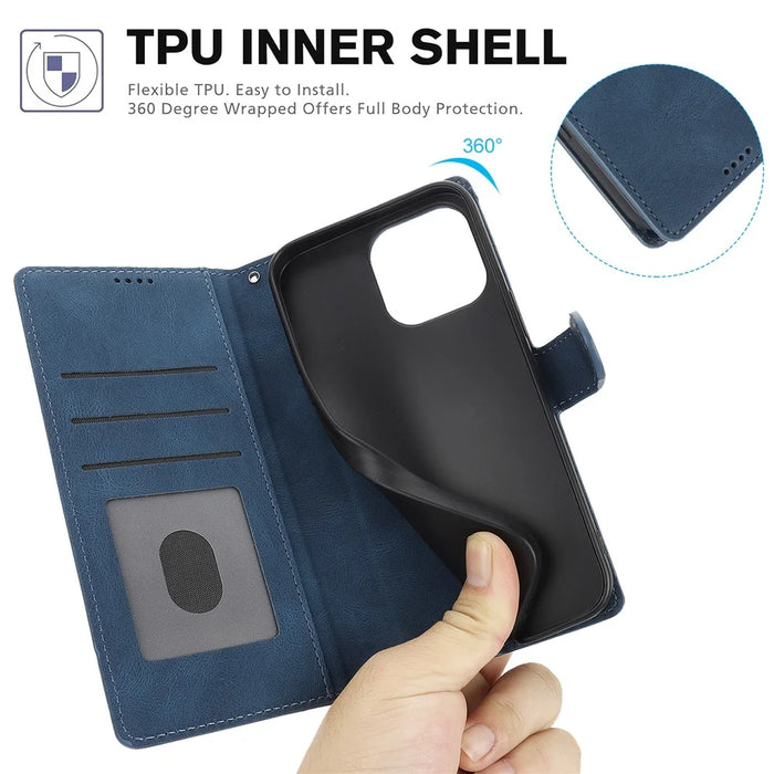 For iPhone 16 Pro Max Case Wallet PU Leather Stand Phone Cover with Wrist Strap - Blue - 5