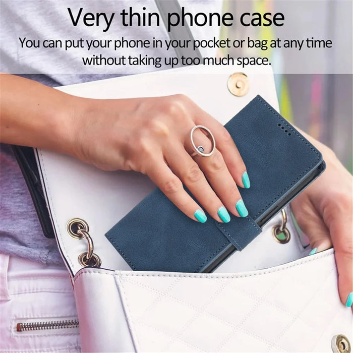 For iPhone 16 Pro Max Case Wallet PU Leather Stand Phone Cover with Wrist Strap - Blue - 6