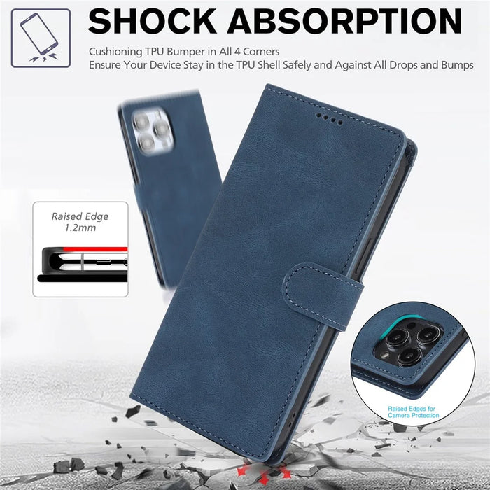 For iPhone 16 Pro Max Case Wallet PU Leather Stand Phone Cover with Wrist Strap - Blue - 7