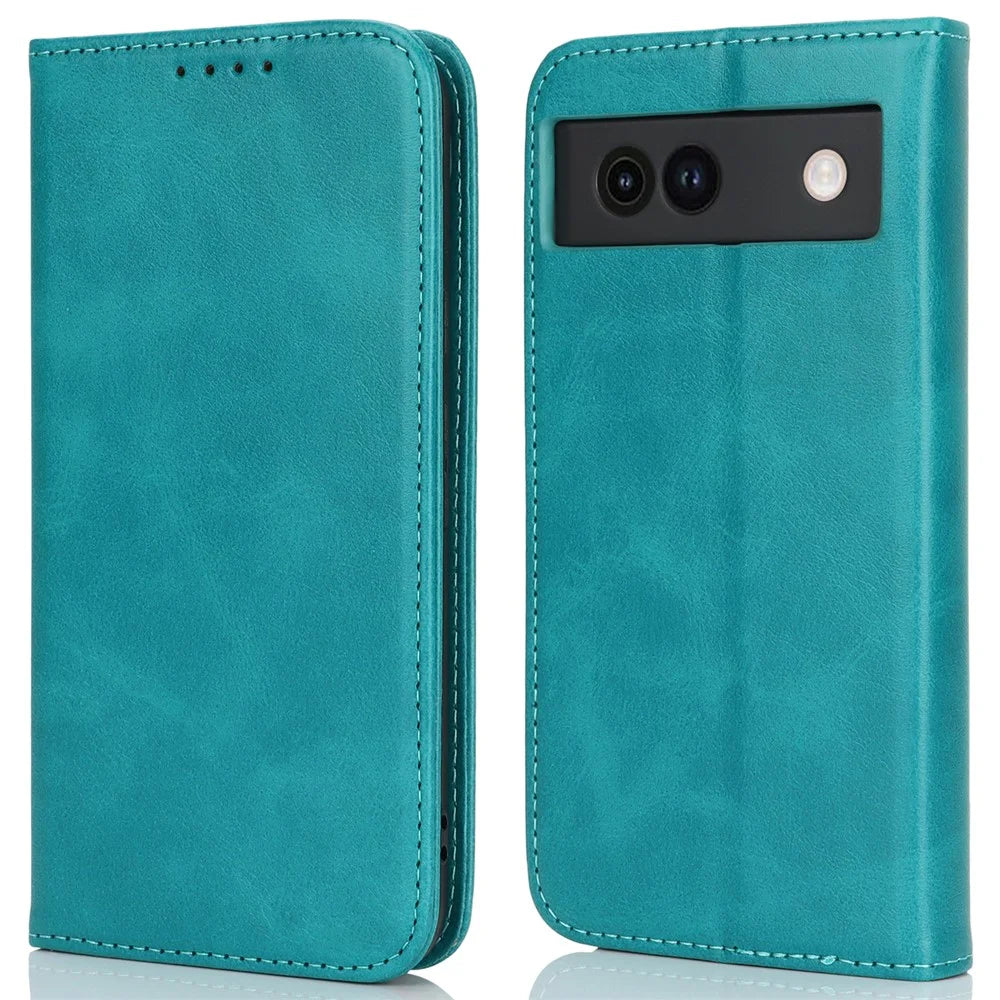 For Google Pixel 8a Case PU Leather Calf Textured Magnetic Closing Smart Phone Cover - Sky Blue - 1