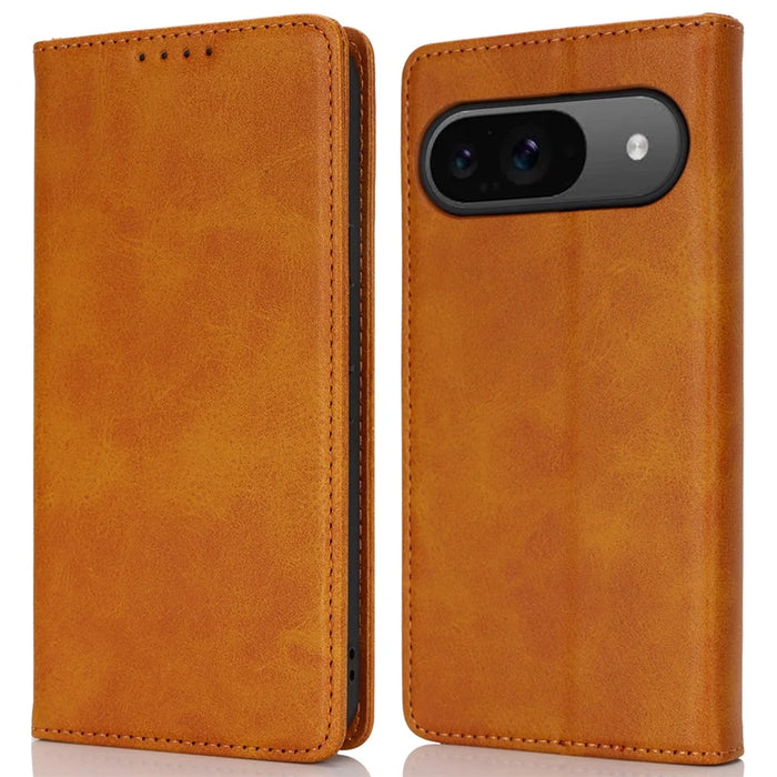 For Google Pixel 9 / Pixel 9 Pro Case PU Leather Wallet Magnetic Closing Phone Cover -  Light Brown - 1