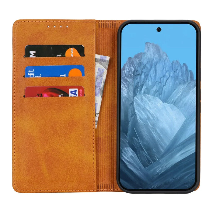 For Google Pixel 9 / Pixel 9 Pro Case PU Leather Wallet Magnetic Closing Phone Cover -  Light Brown - 2