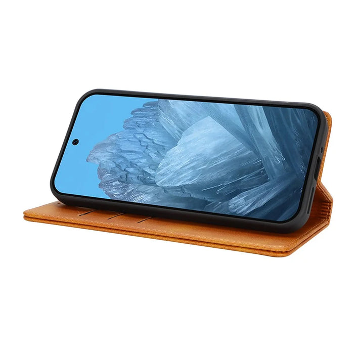 For Google Pixel 9 / Pixel 9 Pro Case PU Leather Wallet Magnetic Closing Phone Cover -  Light Brown - 3