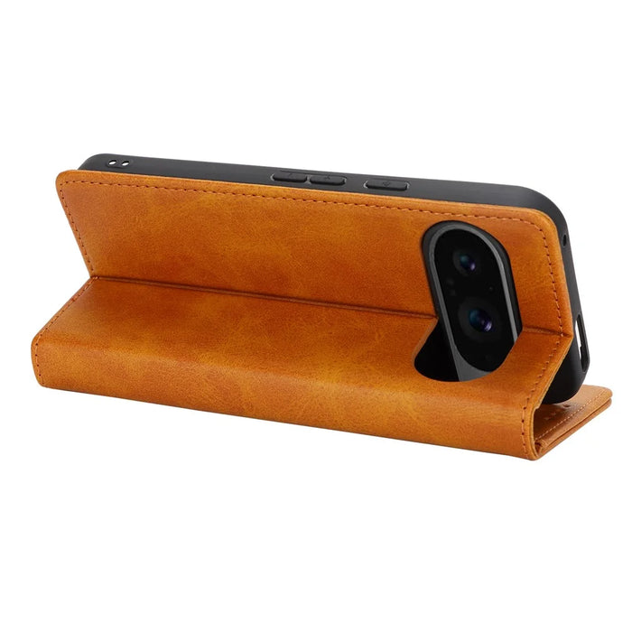 For Google Pixel 9 / Pixel 9 Pro Case PU Leather Wallet Magnetic Closing Phone Cover -  Light Brown - 4