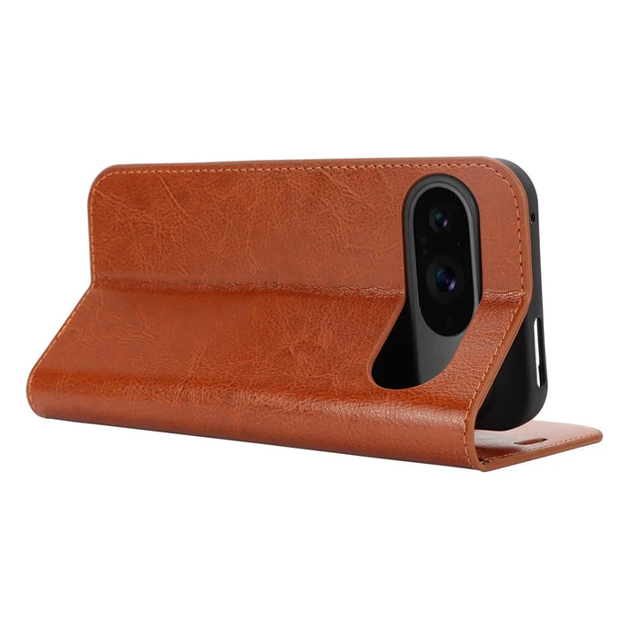 For Google Pixel 9 / 9 Pro Case Crazy Horse Texture Split Leather Wallet Phone Cover - Light Brown - 3