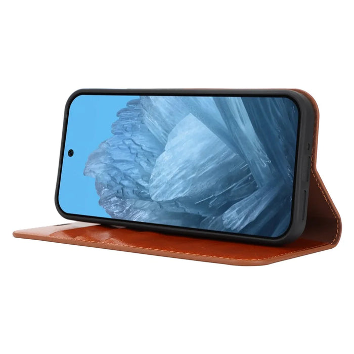 For Google Pixel 9 / 9 Pro Case Crazy Horse Texture Split Leather Wallet Phone Cover - Light Brown - 4