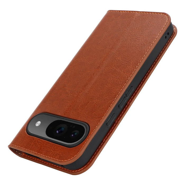 For Google Pixel 9 / 9 Pro Case Crazy Horse Texture Split Leather Wallet Phone Cover - Light Brown - 5