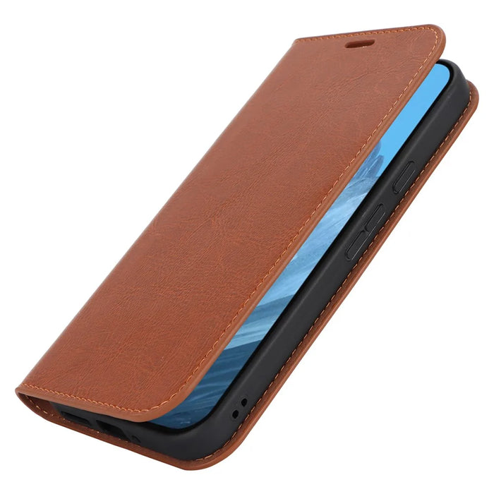 For Google Pixel 9 / 9 Pro Case Crazy Horse Texture Split Leather Wallet Phone Cover - Light Brown - 6
