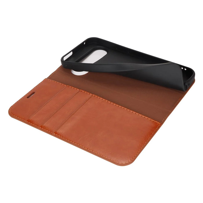 For Google Pixel 9 / 9 Pro Case Crazy Horse Texture Split Leather Wallet Phone Cover - Light Brown - 7