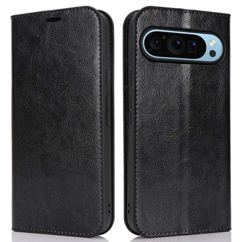 For Google Pixel 9 Pro XL Case Crazy Horse Texture Split Leather Wallet Phone Cover - Black - 1
