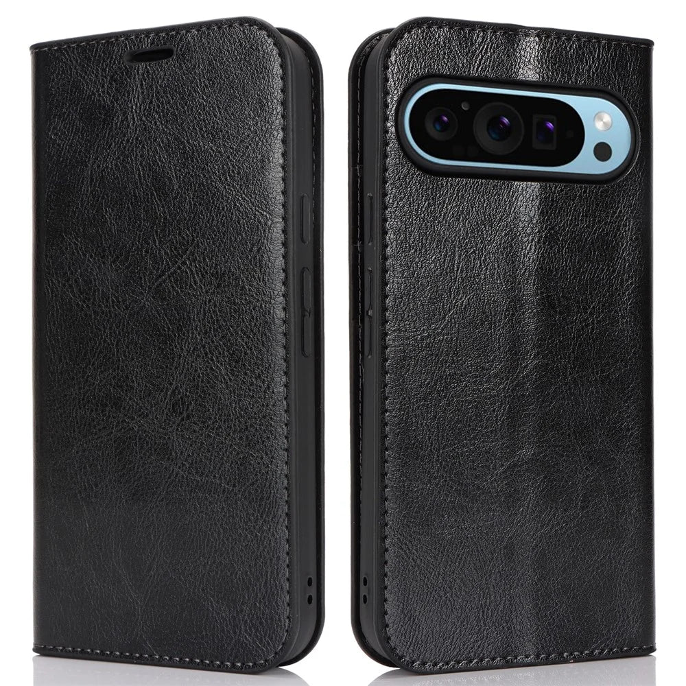 For Google Pixel 9 Pro XL Case Crazy Horse Texture Split Leather Wallet Phone Cover - Black - 1