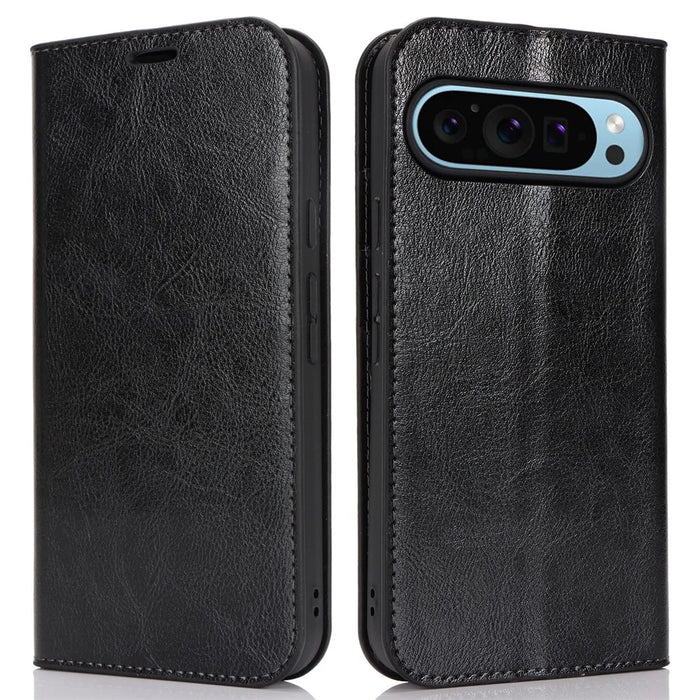 For Google Pixel 9 Pro XL Case Crazy Horse Texture Split Leather Wallet Phone Cover - Black - 1