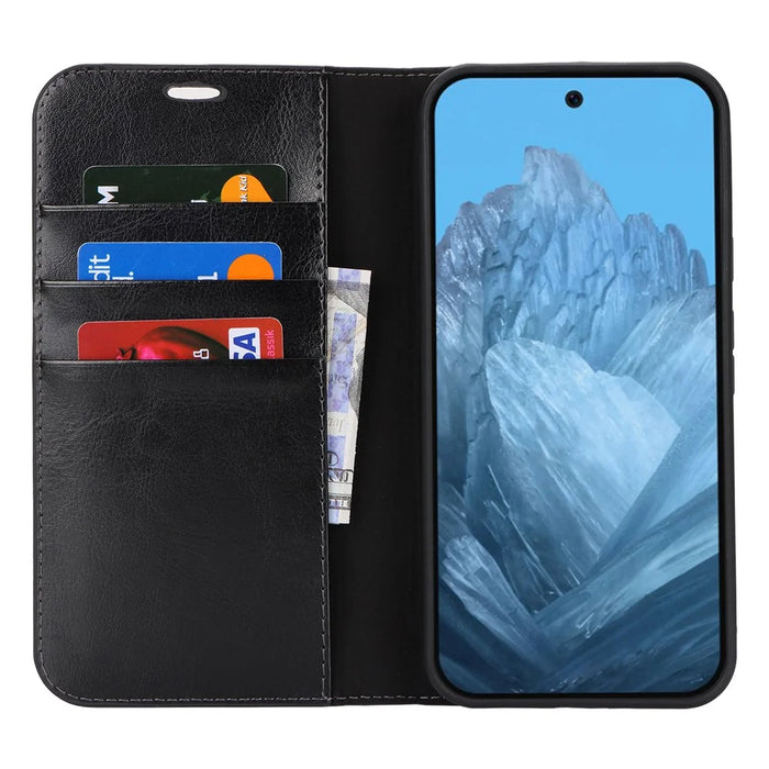 For Google Pixel 9 Pro XL Case Crazy Horse Texture Split Leather Wallet Phone Cover - Black - 2