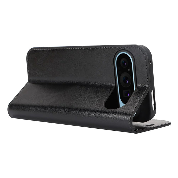 For Google Pixel 9 Pro XL Case Crazy Horse Texture Split Leather Wallet Phone Cover - Black - 3