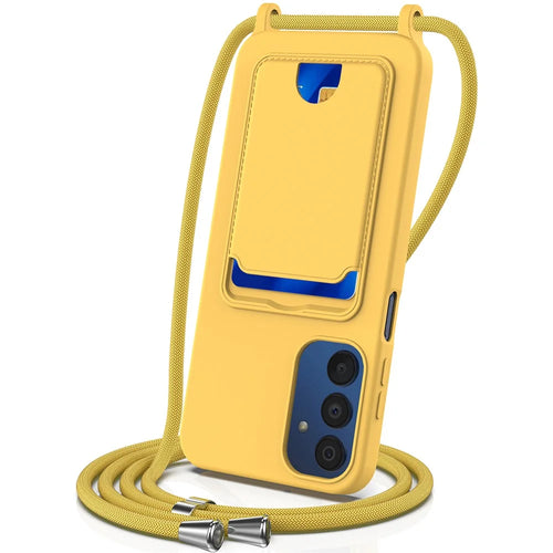 For Samsung Galaxy A24 4G (162.1 X 77.6 X 8.3mm) Case with Card Slot Liquid Silicone Crossbody Phone Cover - Yellow - 1