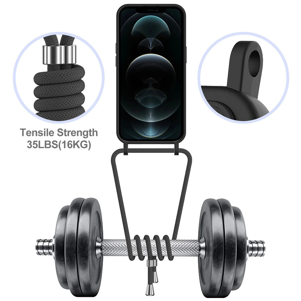 For iPhone 12 Pro Case Card Slot Liquid Silicone Phone Cover with Crossbody Strap - Black - 4