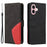 For iPhone 16 Leather Case Wallet Stand Color Splicing Phone Cover -  Black - 1