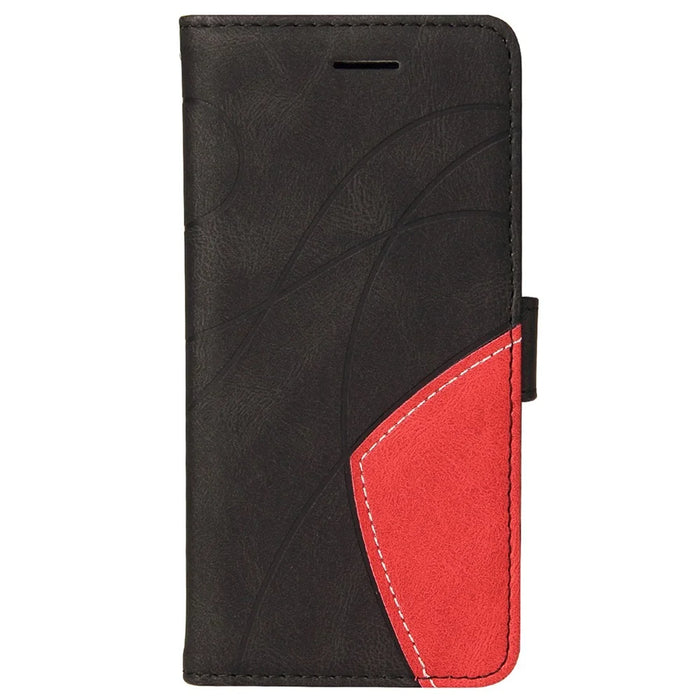 For iPhone 16 Leather Case Wallet Stand Color Splicing Phone Cover -  Black - 7