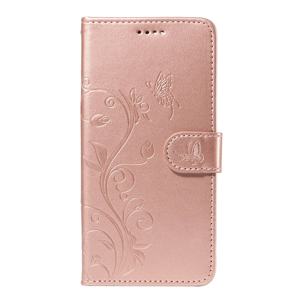 For iPhone 16 Plus PU Leather Cases Flower Pattern Wallet Stand Phone Cover with Strap - Rose Gold - 6