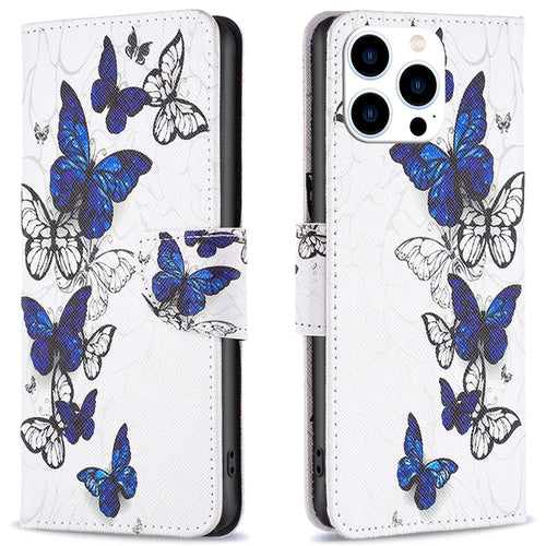 For iPhone 16 Pro Case Wallet Leather Flip Phone Cover Pattern Print - Butterflies - 1