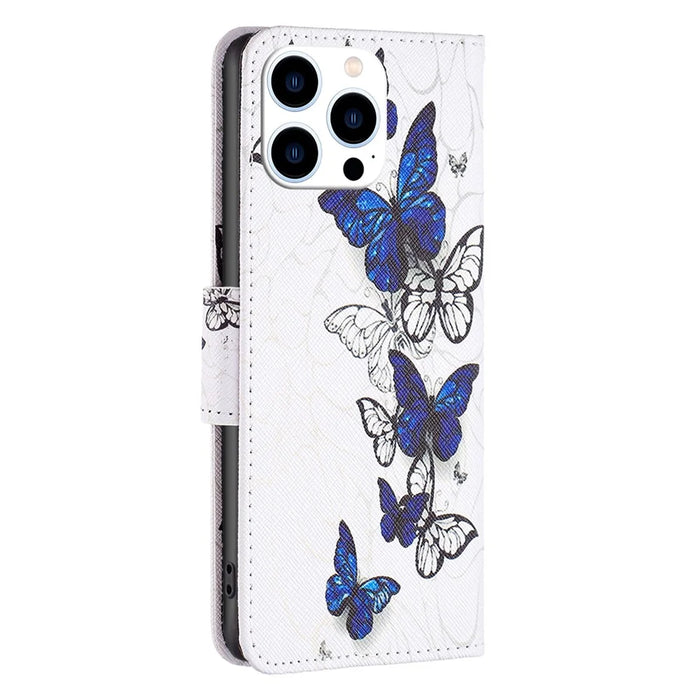 For iPhone 16 Pro Case Wallet Leather Flip Phone Cover Pattern Print - Butterflies - 6