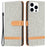 For iPhone 16 Pro Case Jeans Cloth Texture Wallet Splicing Phone Leather Cover -  Grey - 1