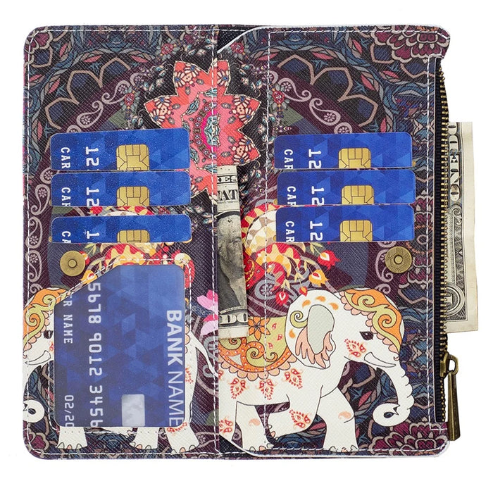 BF03 For iPhone 16 Pro Case Pattern Print PU Leather Phone Cover with Zipper Wallet - Flowers and Elephant - 4
