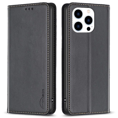 BINFEN COLOR BF18 For iPhone 16 Pro Max Case Magnetic Closing Leather Phone Cover -  Black - 1