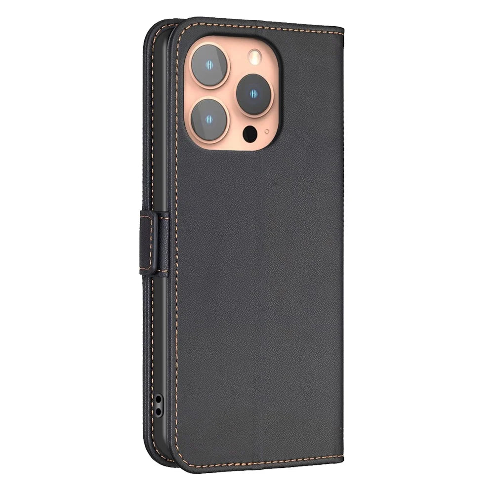 BINFEN COLOR BF31 For iPhone 16 Pro Max Case with Wallet Stand PU Leather Flip Phone Cover - Black - 7