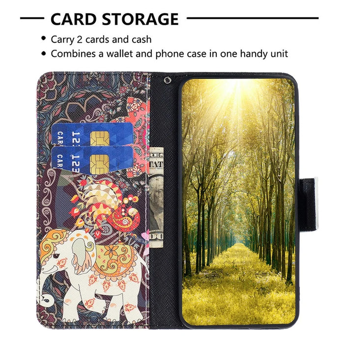 For iPhone 16 Pro Max Case Pattern Printing Leather Wallet Stand Phone Cover -  Flower and Elephant - 3