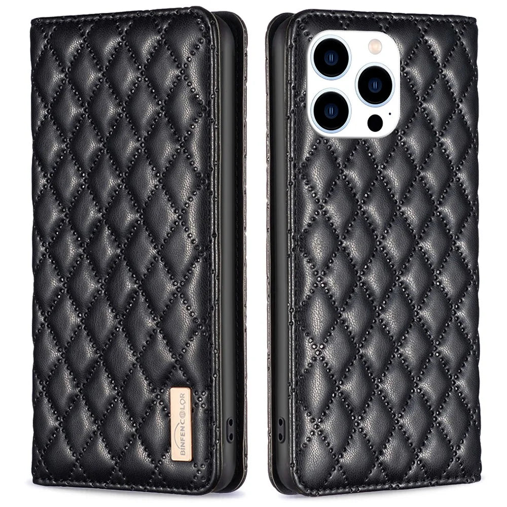 BINFEN COLOR BF Style-16 For iPhone 16 Pro Max Case PU Leather Phone Cover with Card Slots -  Black - 1