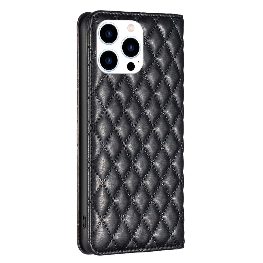 BINFEN COLOR BF Style-16 For iPhone 16 Pro Max Case PU Leather Phone Cover with Card Slots -  Black - 6