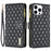 BINFEN COLOR BF Style-15 For iPhone 16 Pro Max Case Rhombus Imprint Leather Phone Cover - Black - 1