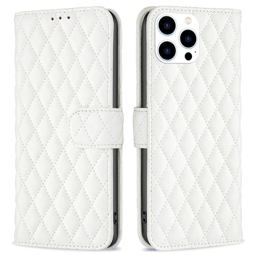 BINFEN COLOR BF Style-14 For iPhone 16 Pro Max Case Leather Phone Cover Card Slot Cash Pocket - White - 1